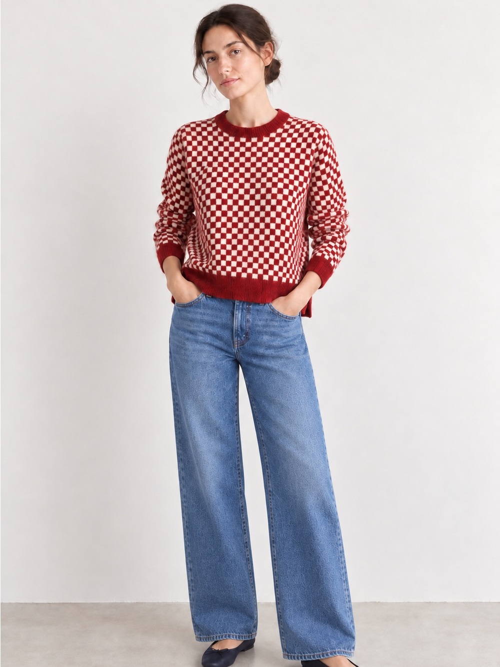 Madewell Checkerboard Jacquard Alpaca Blend Sweater Scarlet Size S